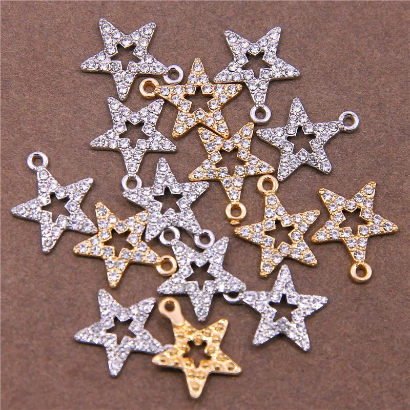 6pcs 15*16mm Mosaic Rhinestones Star Charm Connector for DIY Jewelry Making Bracelet Pendant Accessories