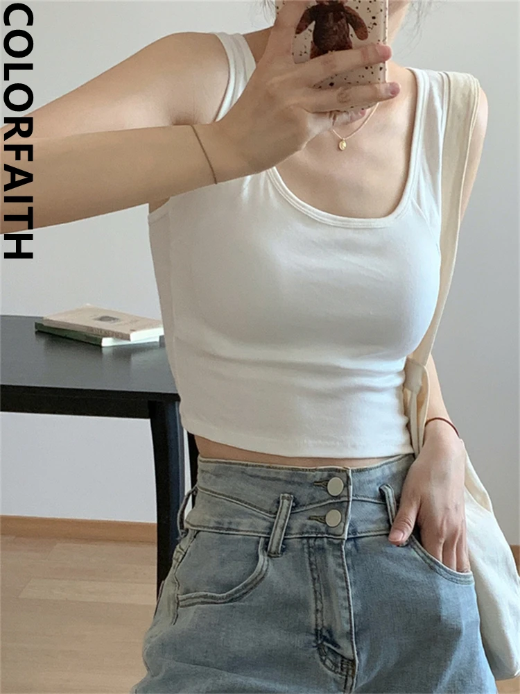 Colorfaith V5273JM New 2023 Bottoming Backless Bra Padding Elasticity Vests Elegant Women Summer Tank & Camis Crop Short Tops