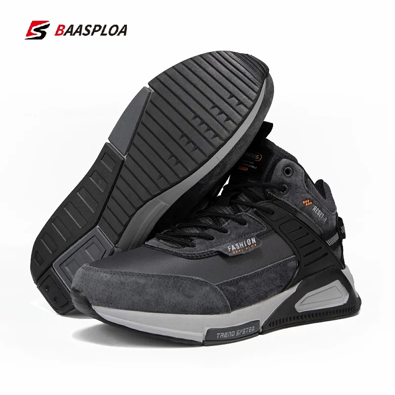 Baasploa Men's Hiking Shoes Winter Warm Waterproof Comfortable Leather Plush Shoes Male Outdoor Non-slip Wear-resistant Walking