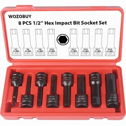 WOZOBUY 8pcs Impact Hex Allen Bit or Torx Bit Socket Set or XZN Triple Square Spline Bit Socket Set 1/2 inch Drive,Cr-Mo Steel