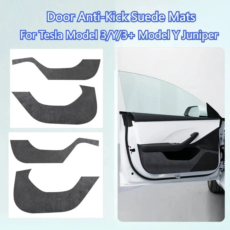 Car Door Anti Kick Pad for Tesla Model 3/Y/3+ Suede Door Panel Protective Stickers Anti Dirt Patch 2021-2025 Auto Accessories