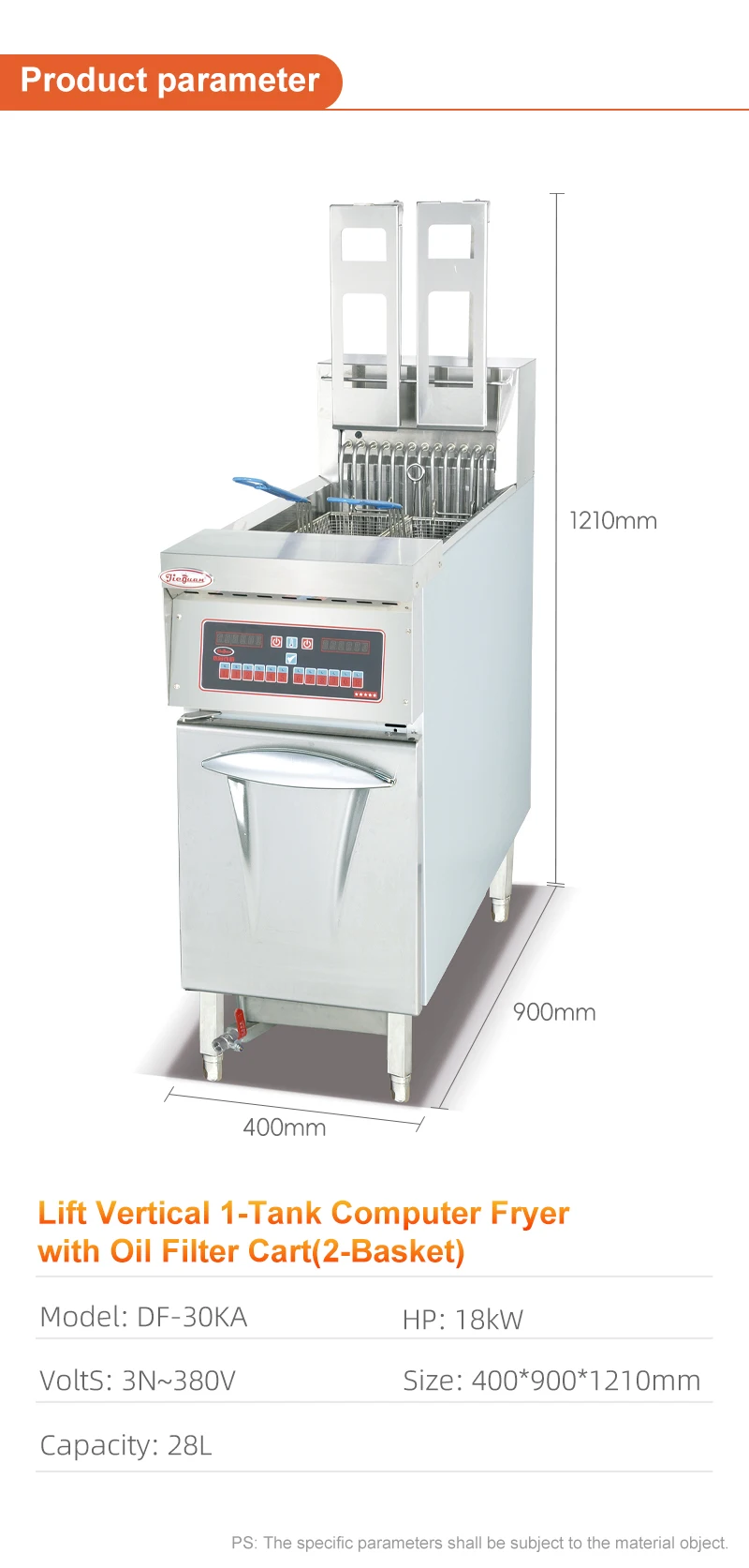 For Commercial Vertical Lift Digital Electric Fryers 1 Tank 2 basket Fryer  With OIil Filter Cart^