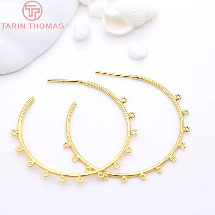 (2348)4PCS 35MM 24K Gold Color Brass Round with Hanging Hole Earrings Hoop High Quality DIY Jewelry Making Findings