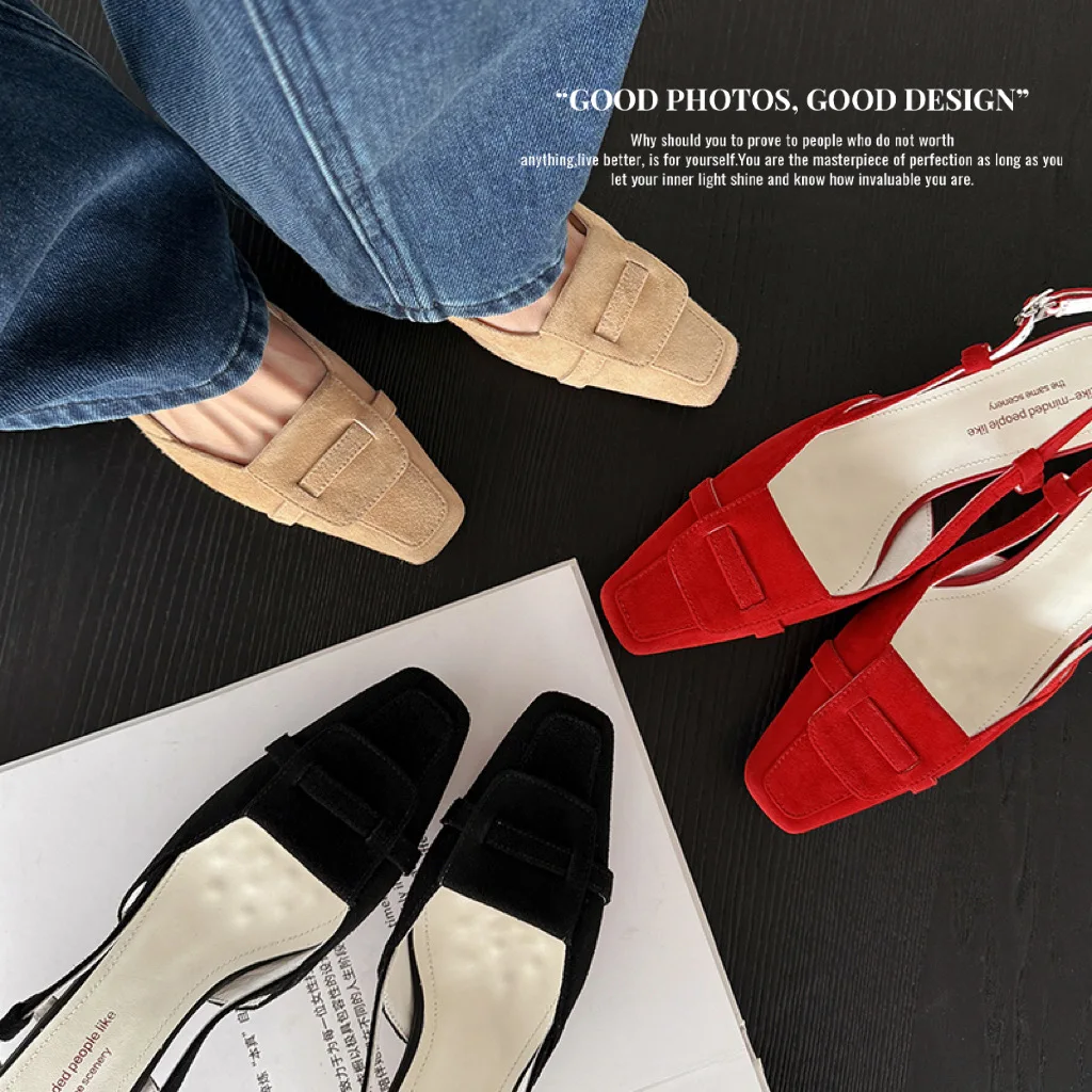 2026 new summer women sandals natural leather 22-25cm kid suede+pigskin+sheepskin square toe ankle buckle high heel women shoes
