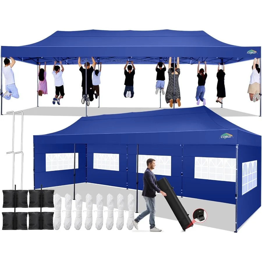 

Всплывающая палатка с навесом 10x30 и 8 боковыми стенками, водонепроницаемое сверхмощное коммерческое наружное укрытие для вечеринок, садовых мероприятий и улицы