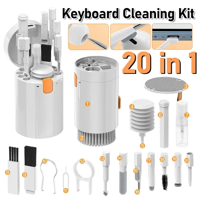 20 IN 1 Cleaning Kit Keyboard Cleaner Brush Bluetooth Earphones Cleaning Pen for Airpods iPhone Cleaning Tools Keycap Puller Kit