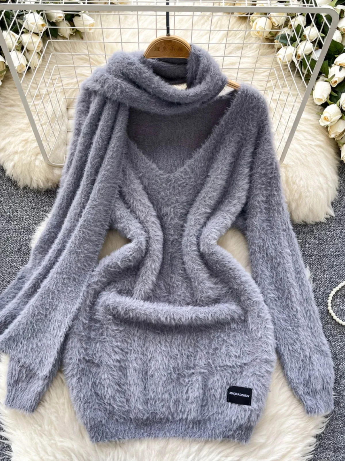 

Slim Fit Long Sleeve Knitted Sweater Dress High Waist A-Line Korean Style Winter Fashion Women's Base Layer Clothing Skirt