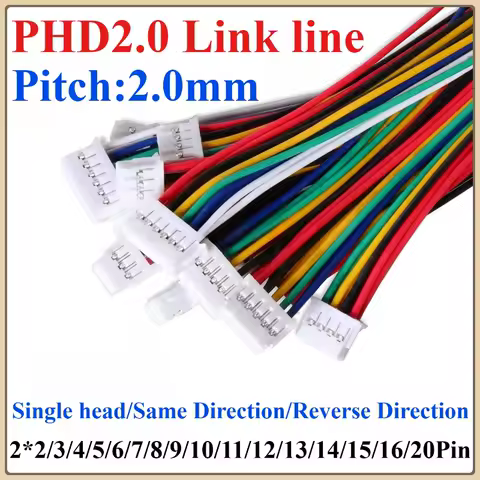 5Pcs PHD2.0 PHD 2.0MM Wire Cable Connector 2x2/3/4/5/6/7/8/9/10/11/12/13/14/15/16/20 Pin Pitch Female Plug Socket 10cm 20cm 30cm