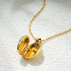 Vintage Oval Shape Stainless Steel Pendant Necklace For Women Wave Texture Openable Photo Frame Locket Necklaces Jewelry Gifts