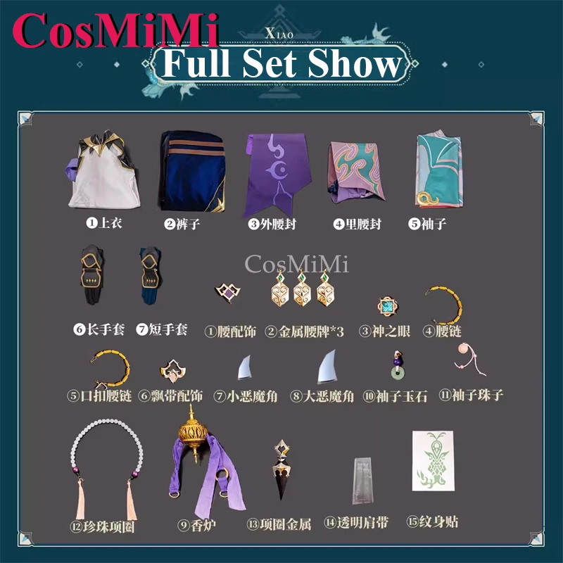 Cosmimi jogo genshin imapct xiao cosplay traje v2.0 moda bonito uniforme de combate masculino carnaval festa role play roupas novo