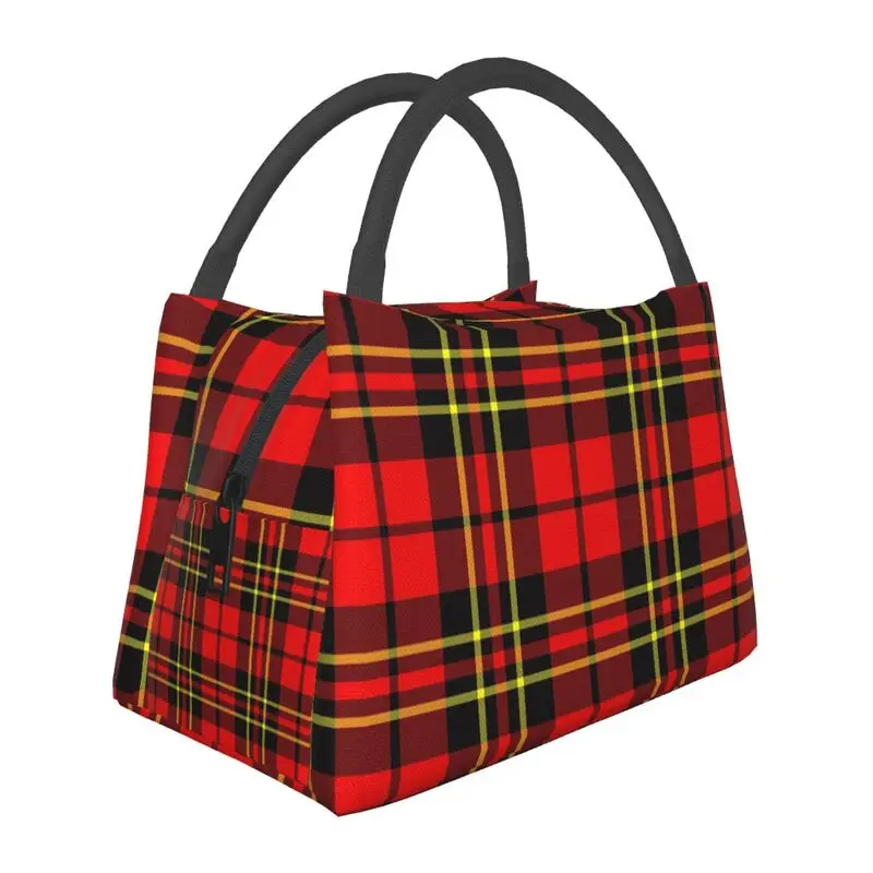 Red Black Tartan Check Scottish Thermal Lunch Bag Women Large Insulated Cooler Bento Tote Bag for Picnic Work Reusable Lunch Box
