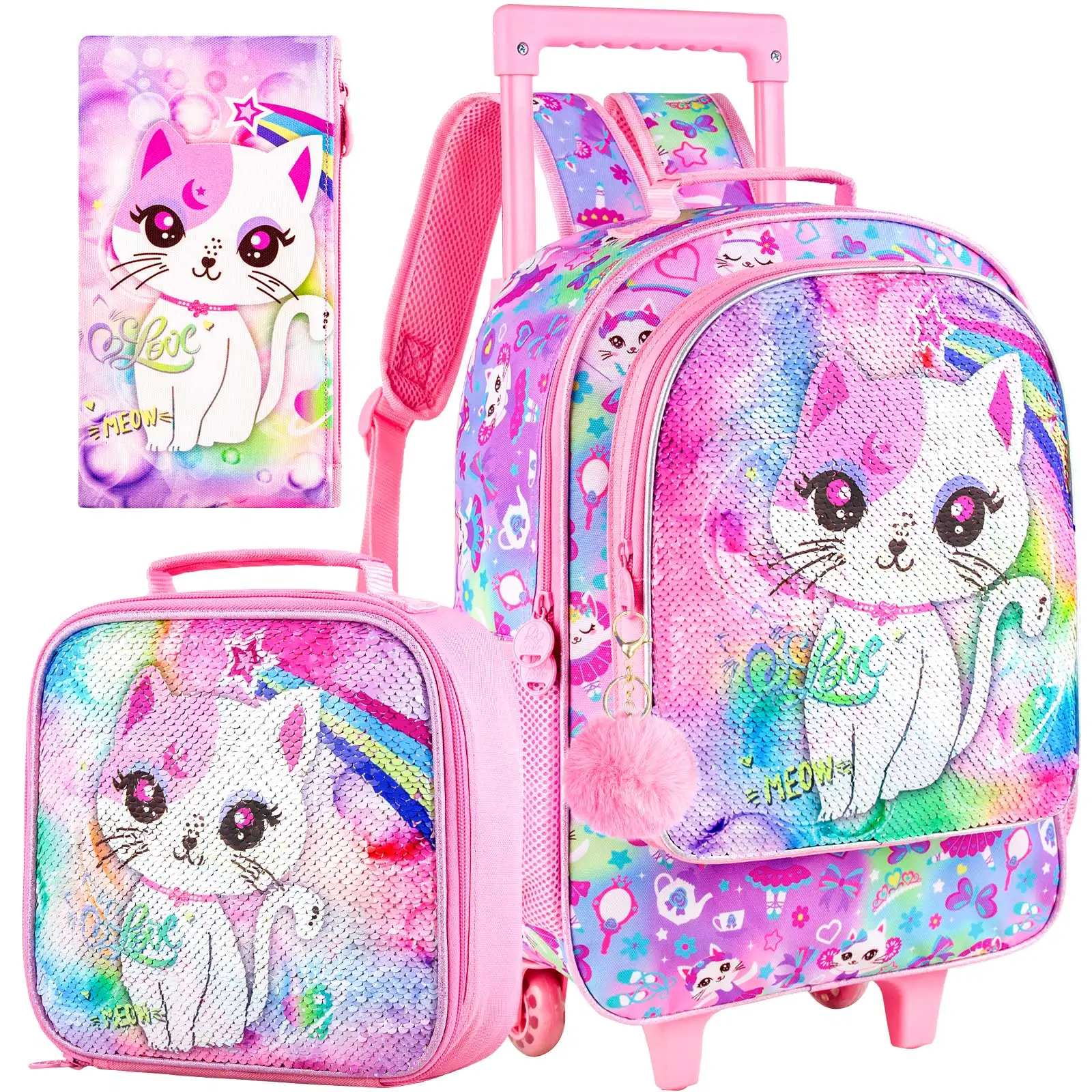 

3Pcs Rolling Backpack for Boys, Kids Roller Wheels School Bookbag with Lunch Bag, Wheeled School Bag for Children