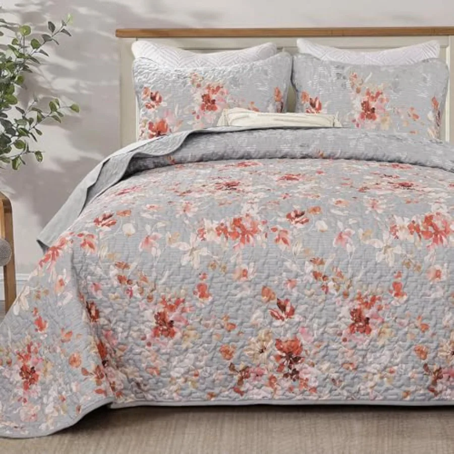 

Floral Quilt Set Size Botanical Flowers Bedspreads Coverlet Set 3 Pieces Soft Lightweight Microfiber Quilt Bedding Set for All