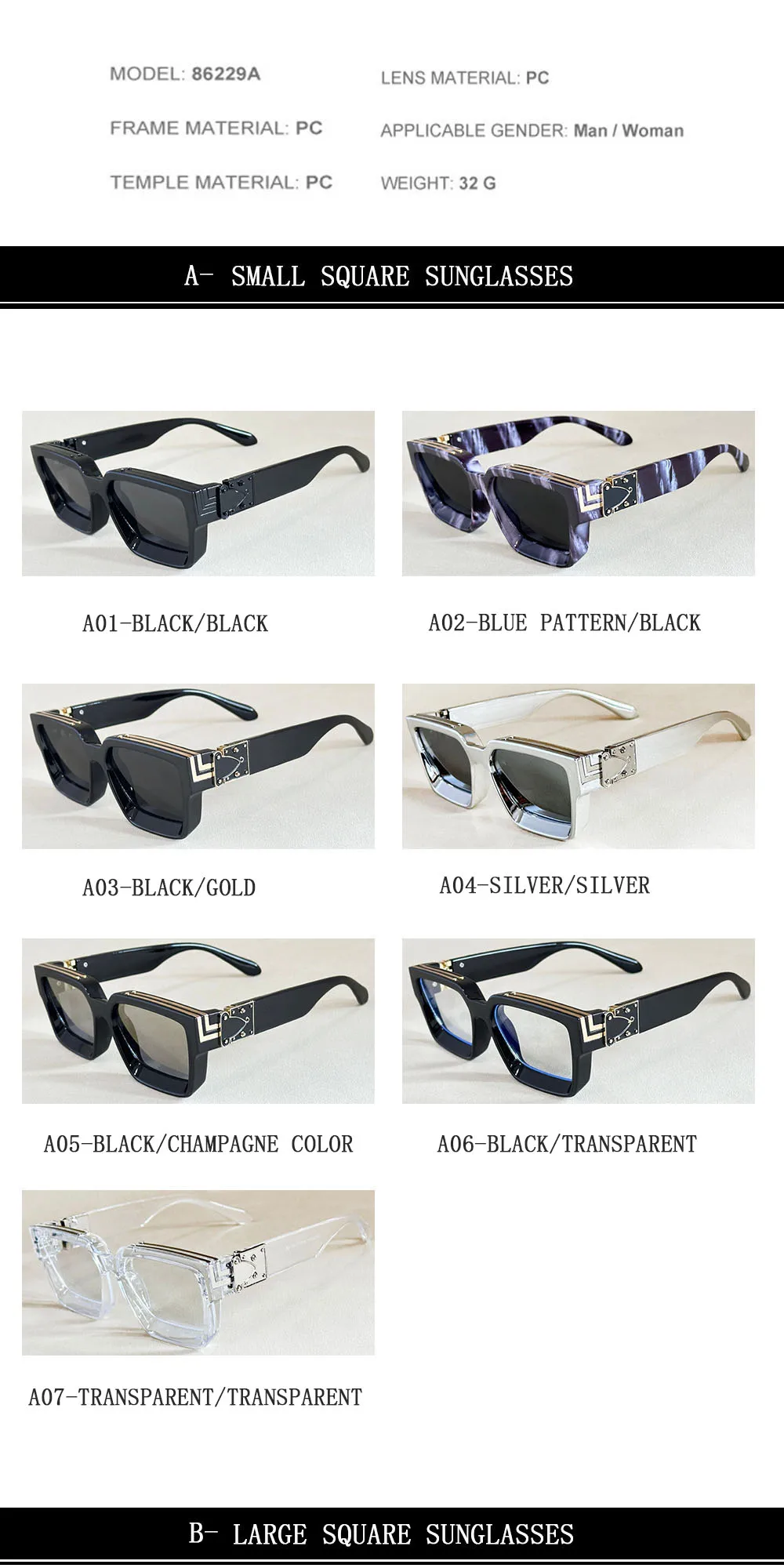 Quadratische Sonnenbrille für Herren, Retro-Millionär-Sonnenbrille für Damen, 2025, trendige Vintage-Urlaubsmode, Brille, Gafas De Sol Hombre Lunette – Detail 23