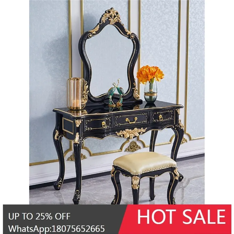 

HLZ European Style Dressing Table Makeup Table with Mirror Makeup Stool French Neoclassical Solid Wood Carved Combination