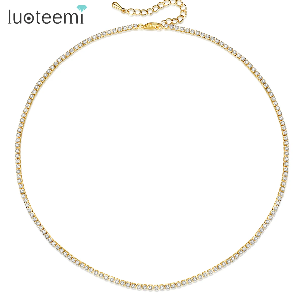 

LUOTEEMI Gold Color 2mm Cubic Zirconia Tennis CZ Necklace for Men Cuban Link Chain 2023 New Arrival Hip Pop Boys Fashion Pendant