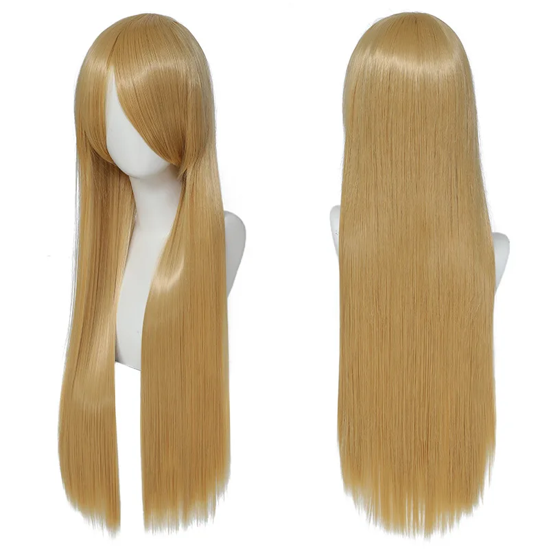 Colorful Long Straight Synthetic Hair White Purple Black Cosplay Wig 80cm For Men And Women Free Wig Cap view 3