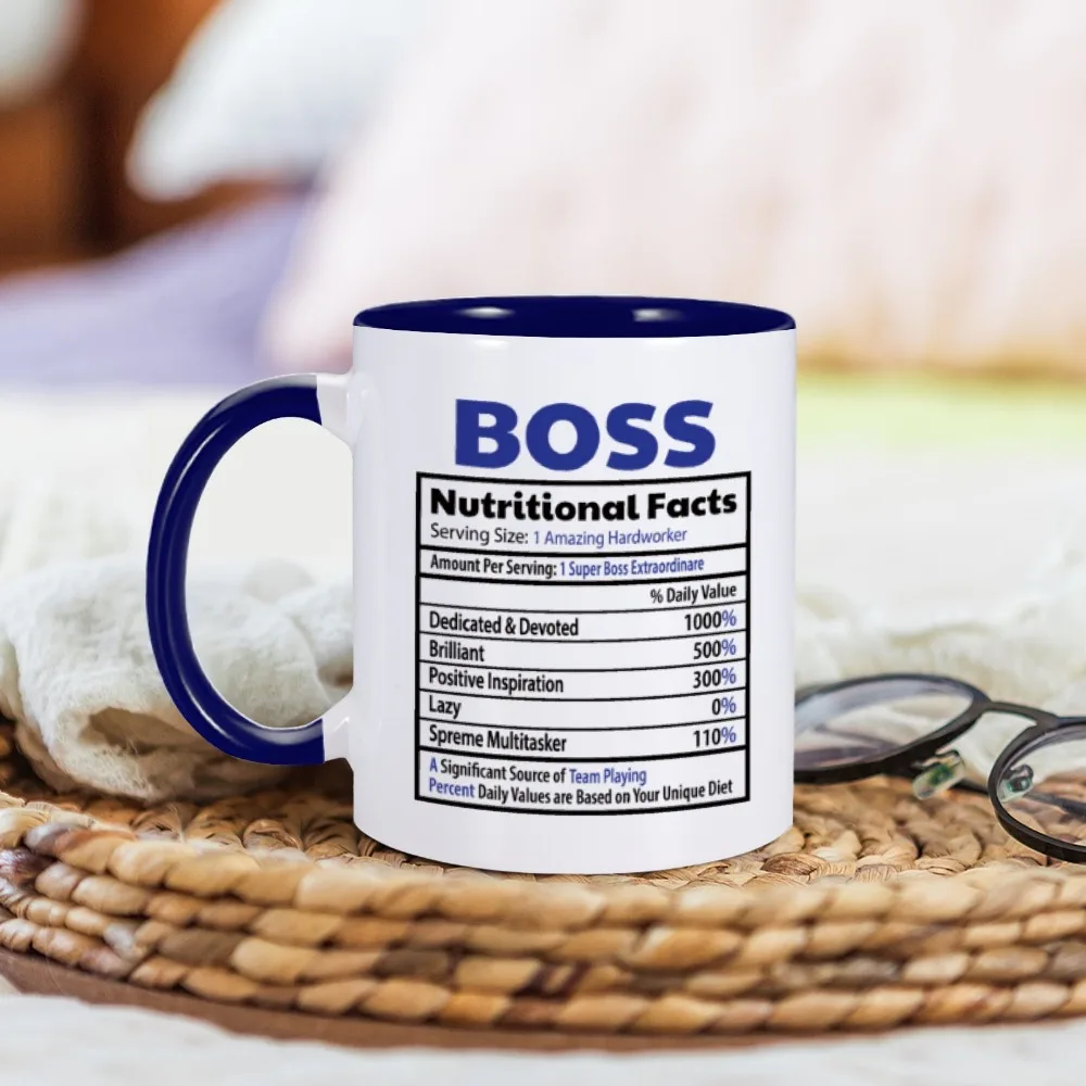 Nutritional Facts Mug Office Ceramic Coffee Cup Appreciate Gift for Leader Day World\'s Best Boss Mug Tea Mugs Birthday Souvenir