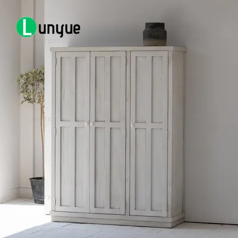 White Recycled Pine Wooden Cabinet Antique Design Country Style Storage Furniture for Living Room Bedroom Home Decor Simple