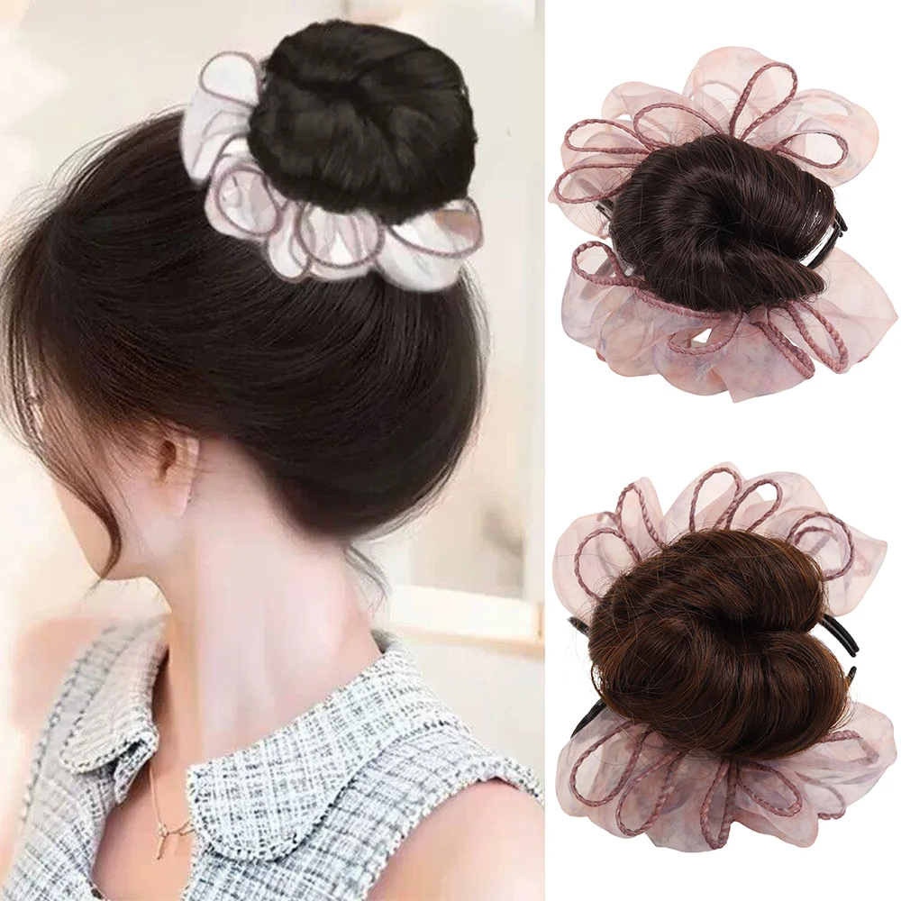 

1Pcs Synthetic Mesh Scrunchie Claw Clip Bun Hairpiece Fake Hair Wedding Party Daily Updo Hair Accessory for Women Bridesmaids