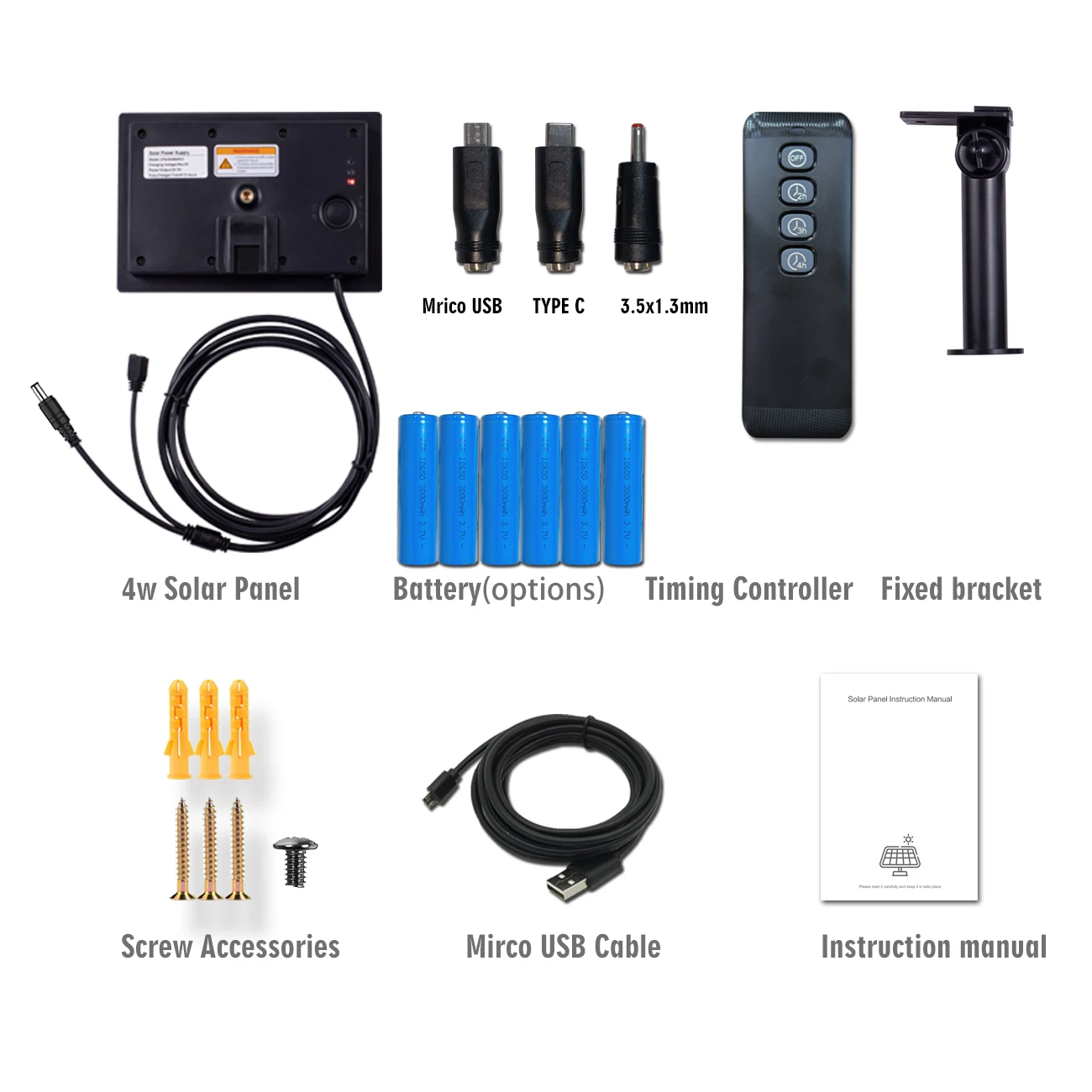 4W Solar Panel Built-in Battery Micro USB TypeC Output 5V Solar Cells Battery Charging Remote Control Timer For Camera or Router