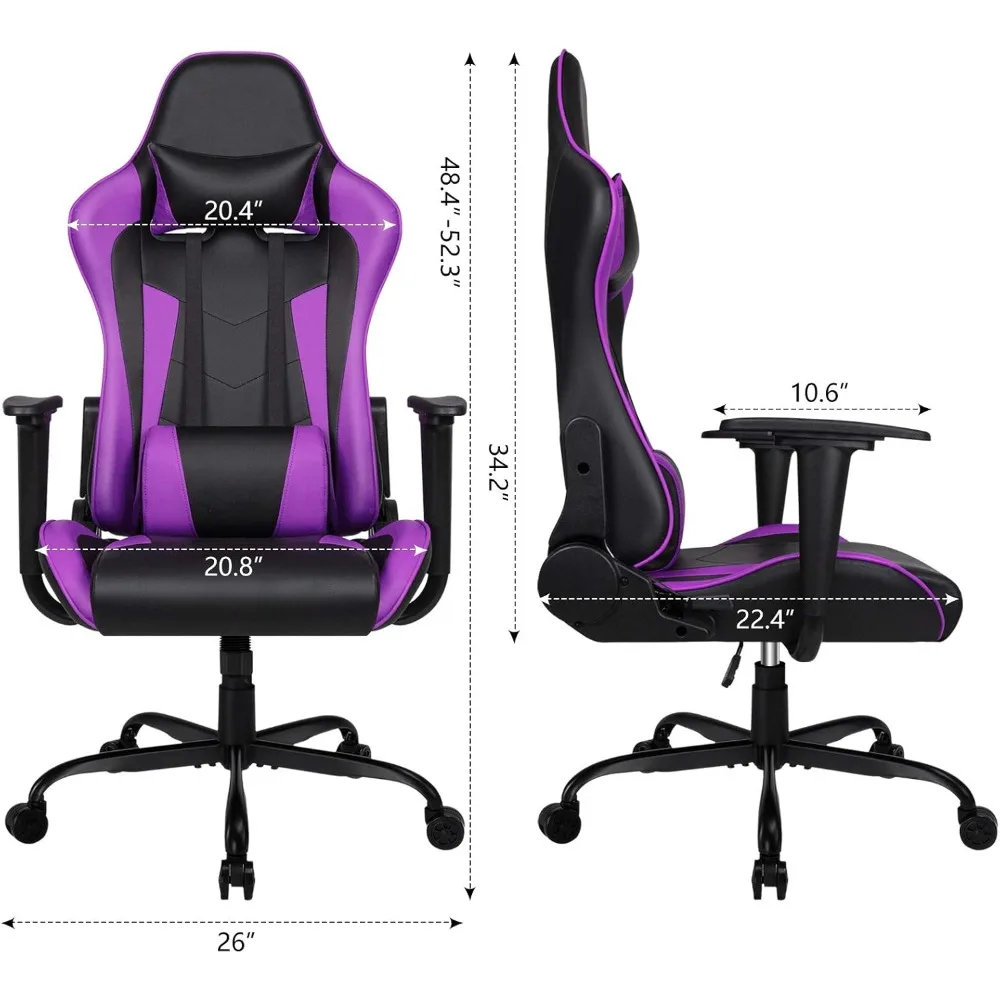 48*26*22 in Gaming Chair with Comfortable Lumbar Support and Headrest, Height Adjustable, Teens Ergonomic Racing Computer Chair