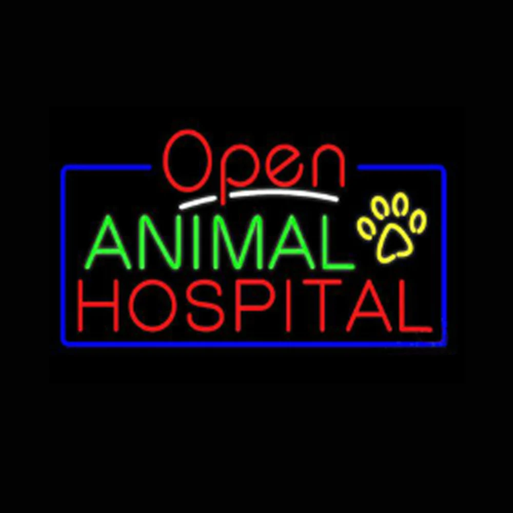 Animal Hospital Open Footprint Custom Handmade Real Glass Tube Cat Clinic Pet Dog Advertise Decor Display Neon Sign Light 19X15