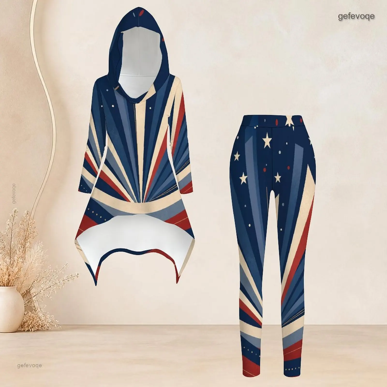 Fashion Women Casual 2 Piece Set Hooded Long Sleeve Hi Lo Asymmetrical Tunic Top Matching High Waist Slim Leggings T Daily Suit - view 2