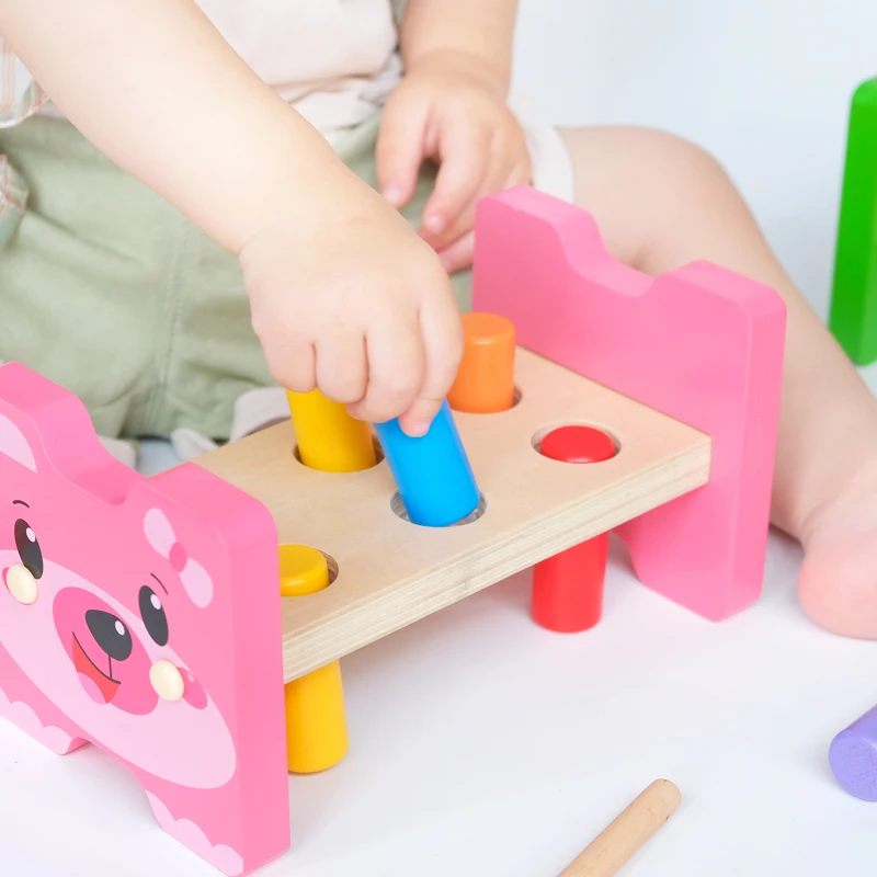 Martello in legno Montessori Giocattolo per bambini Allenamento motorio fine Gioco sensoriale Set di cognizione dei colori Giocattolo educativo per bambini autistici