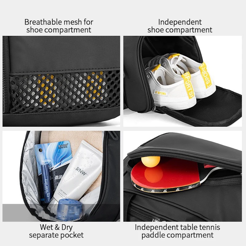 卓球パドルバッグ ジムバッグ トラベルバッグ 靴コンパートメント付き ウェットドライ分離コンパートメント スポーツ用大容量