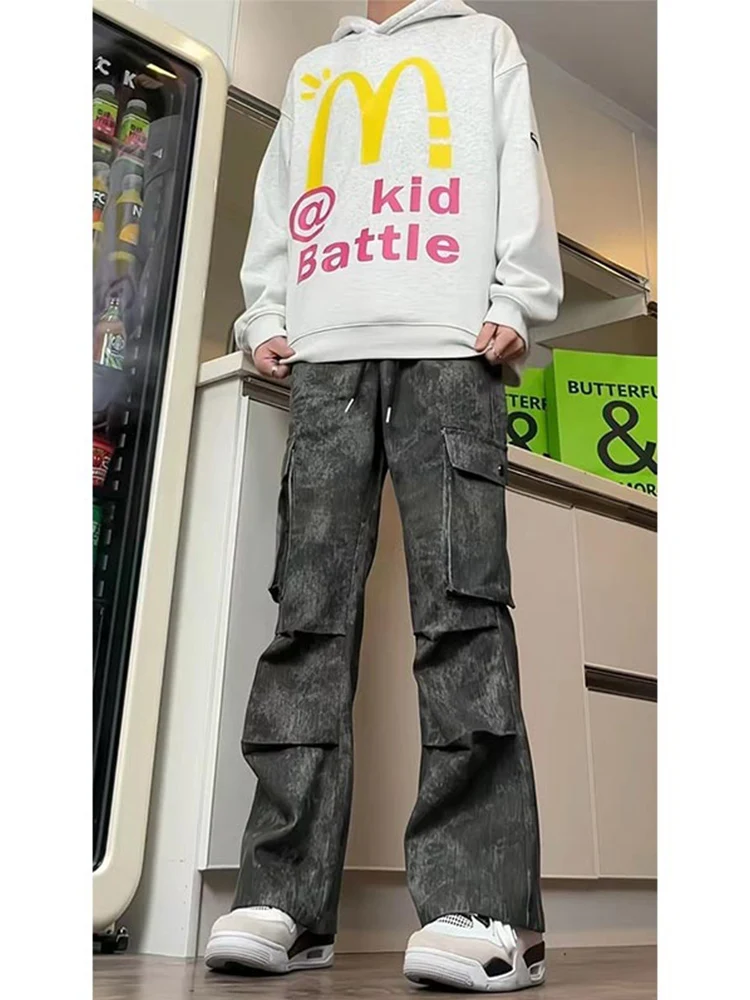 

Мужские брюки в стиле ретро с американским камуфляжем, весенне-осенние рабочие брюки свободного прямого кроя, повседневные брюки для лесорубов, уличная мода, бренд