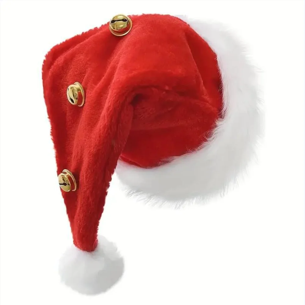 Santa Hat Plush - クリスマスサンタロングぬいぐるみ帽子ベル厚みのある赤緑の帽子大人と子供クリスマスホリデーハット新年のお祝いパーティー用品