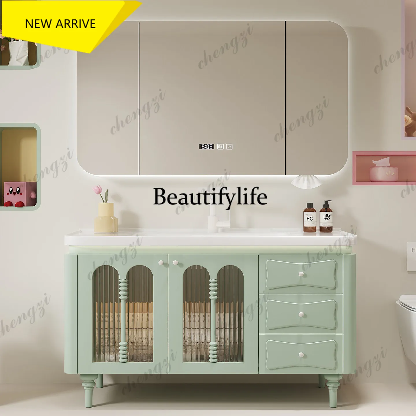 p18  French Oak Bathroom Cabinet Combination Bathroom Floor-to-ceiling rock slab washstand Hand basin Bathroom