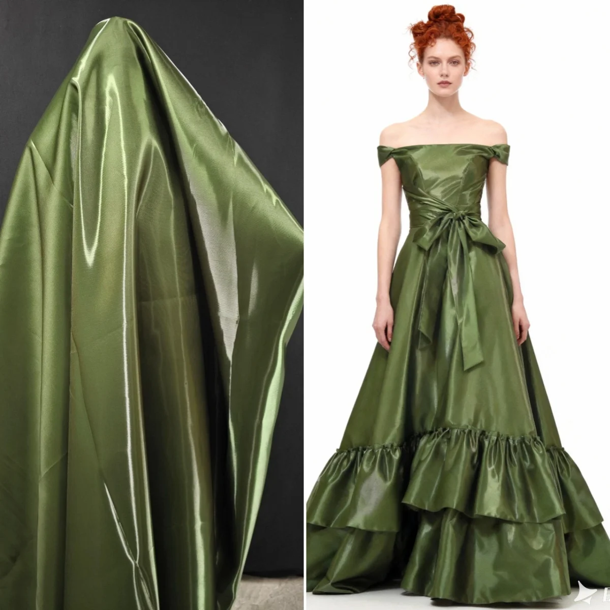 Deep green glossy metallic liquid satin Milky Way water light satin fabric sewing suits costumes stage costumes materials