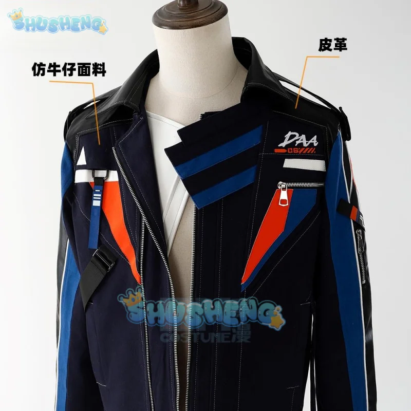 أزياء Love and Deepspace Caleb التأثيرية سترة طائرة سوداء قصيرة الشعر لحفلات الهالوين للنساء والرجال ملابس الكرنفال