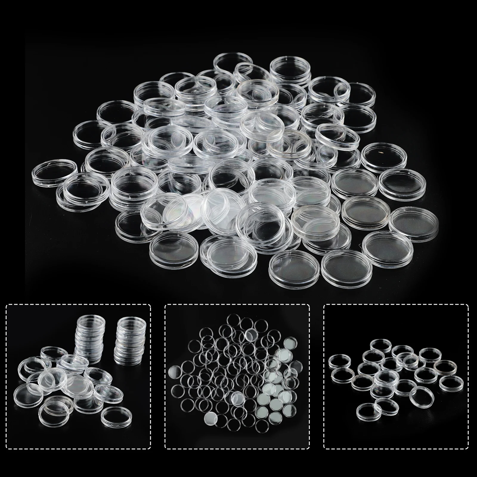 100Pcs 26mm Clear Round Coin Capsules Money /Pence Storage Capsule Coin Holder Home Garden Supplies Height: 5mm High Quality