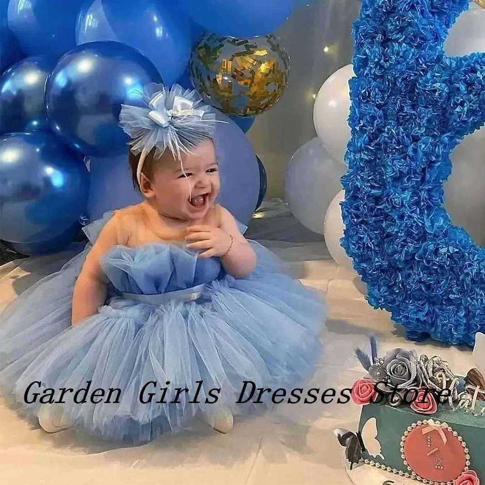 Elegant A Line Flower Girls Dresses with Belt 2024 Summer Sleeveless Knee Length Soft Tulle Christmas Dresses فستان عيد الميلاد