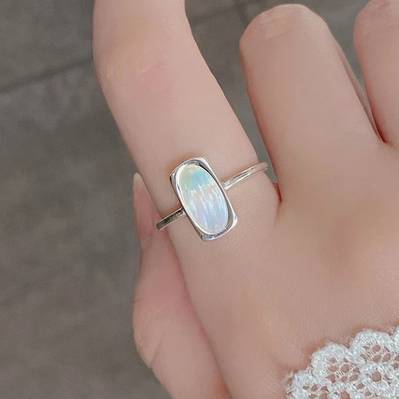 White Mother of Pearl 925 Sterling Silver Resizable Rings For Women Simple Geometric Minimalism Chic Ring 2024 New Party Gift