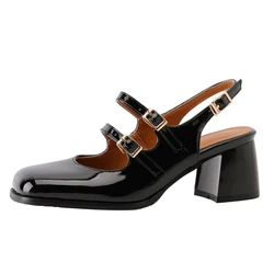 Elegant Women's High Heels Mary Janes Shoes Classic Pumps Black Silver Sandals Heeled Wedding Office Shoes Female Large Size