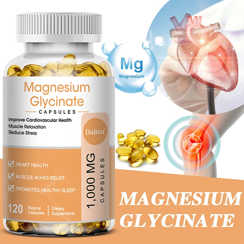 Magnesium Glycinate Capsules - Helps with Stress, Muscle, Sleep, Joints, Bones, Immune and Cardiovascular Health