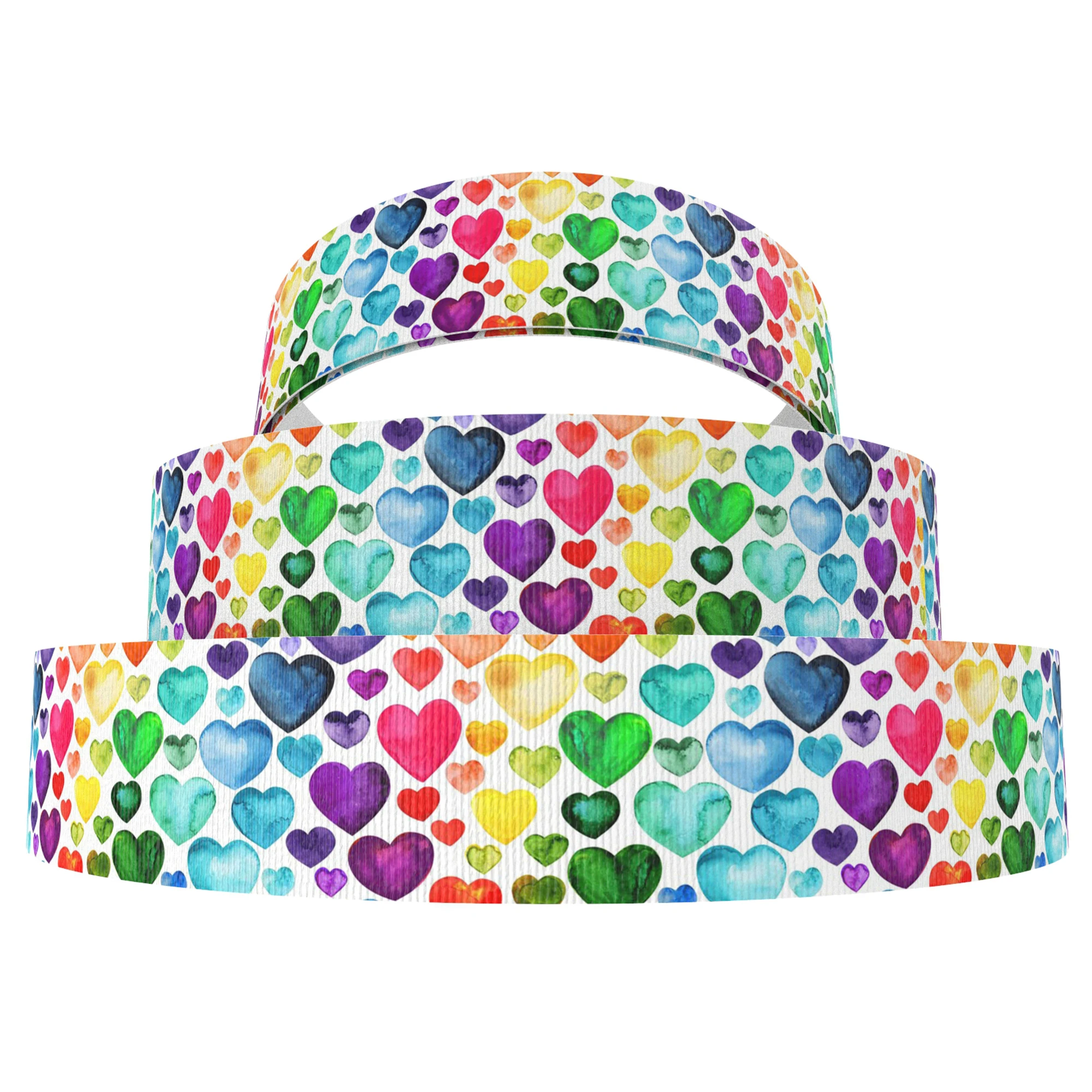 5Y Rainbow Heart Valentines' Day Grosgrain Ribbon 25mm/38mm/75mm Wrapping Hair Bow Making DIY Wedding Decoration Gift Packing