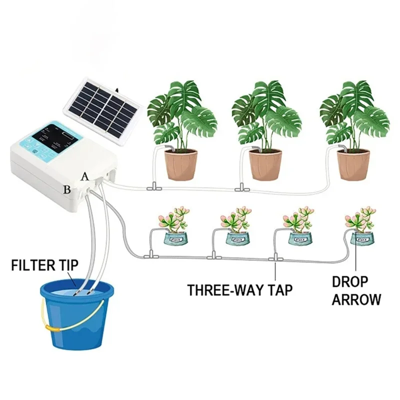 

AT63-двойной насос-контроллер, автоматическая капельница для полива садовых растений с солнечной зарядкой, интеллектуальная голосовая функция