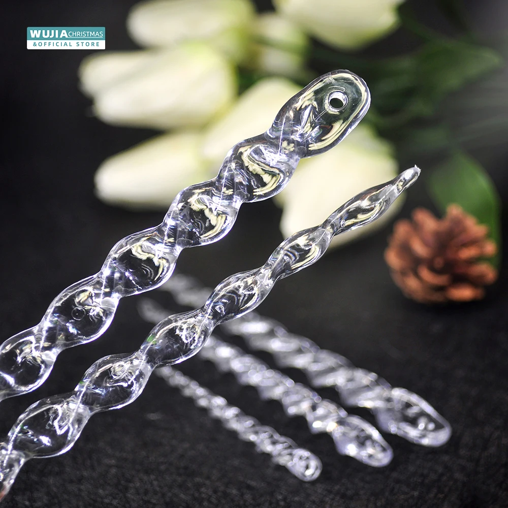 10/12pc Christmas Clear Twisted Simulation Icicle Xmas Tree Hanging Fake Ice Winter Holiday Party New Year Navidad 10/13/15/20cm