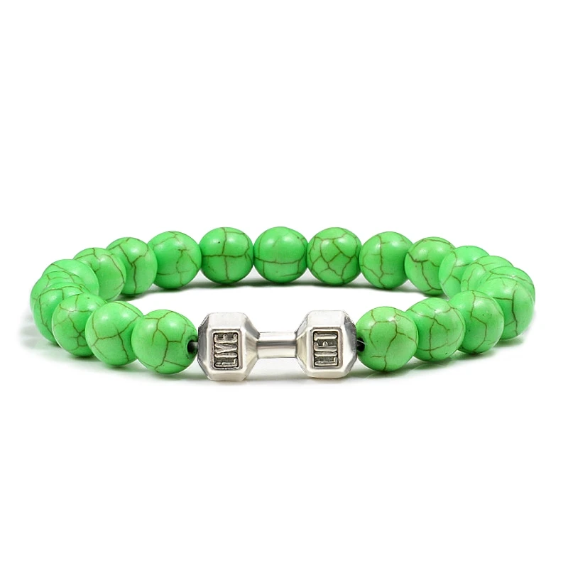 Natürliche Vulkanstein Armband Männer Matte Schwarz Lave Weiße Perlen Charme Hantel Strang Armbänder Frauen Barbell Fitness Schmuck