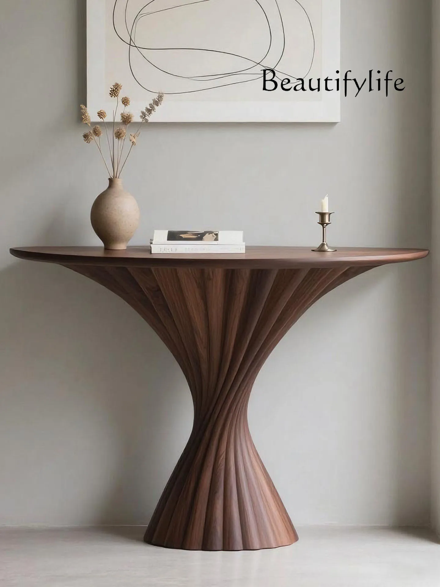 

Italian minimalist black walnut porch table modern light luxury solid wood end view table foyer against the wall