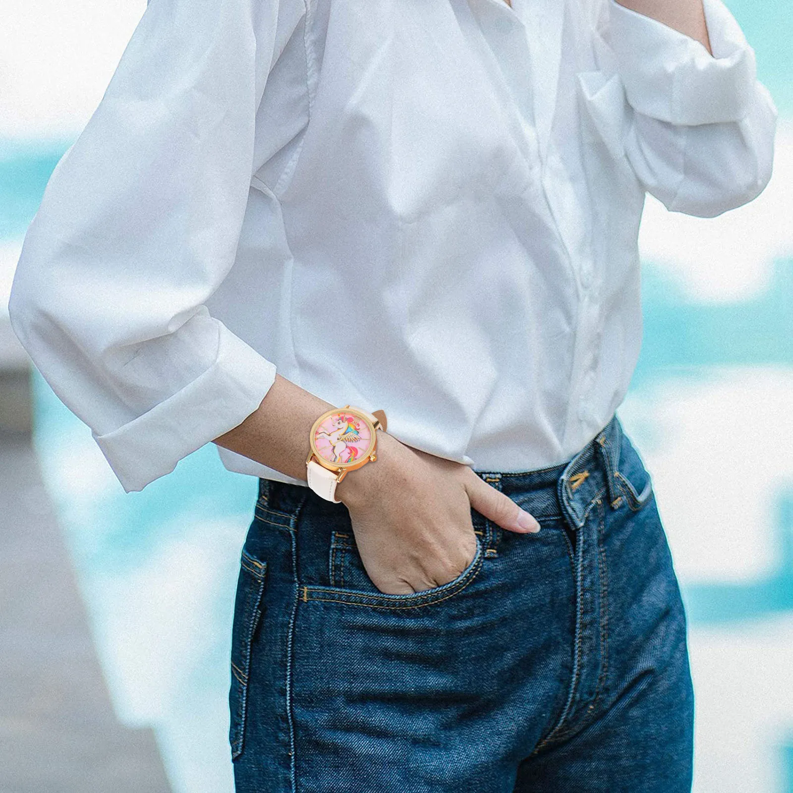 1Set Hand Chain Watch Cartoon Unicorn Quartz Exquisite Design Durable Strap Vibrant Colors Adjustable Buckle Comfortable