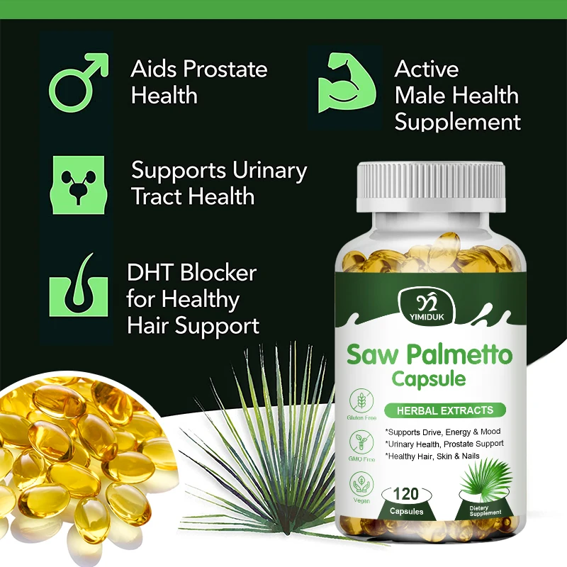 Saw Palmetto Sitosterol Capsules for Men's Prostate Health, Hair Growth, Men's Health, Urinary Tract Health, Frequent Urination