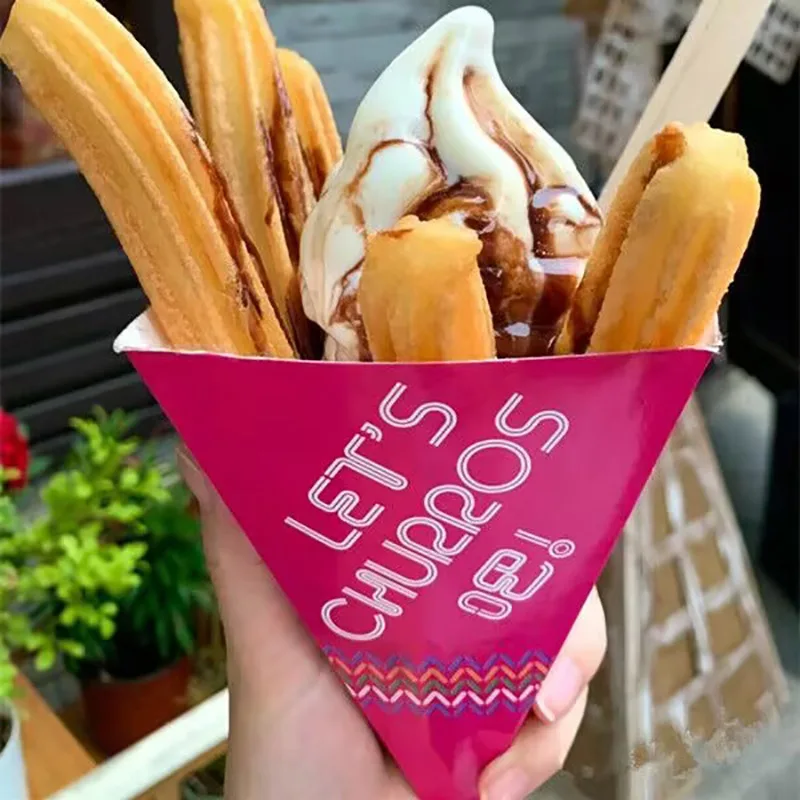 100pcs Spanish Treat Churros Takeaway Boxes Chocolate Baked French Fries Snack Baking Food Packaging Paper Box