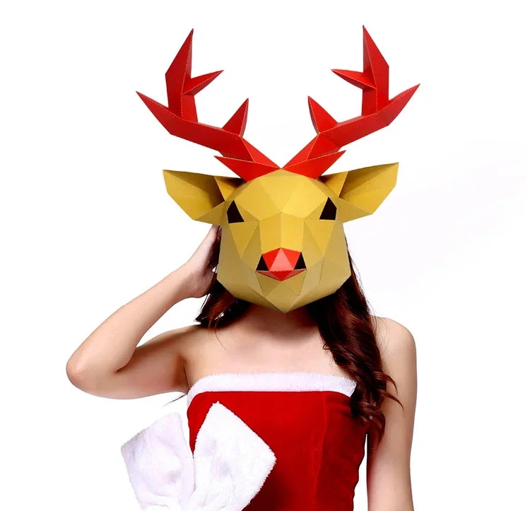 Pre Cut Paper Mask 3D David's Deer  Halloween Costume Cosplay DIY Paper Craft Model Mask Christmas