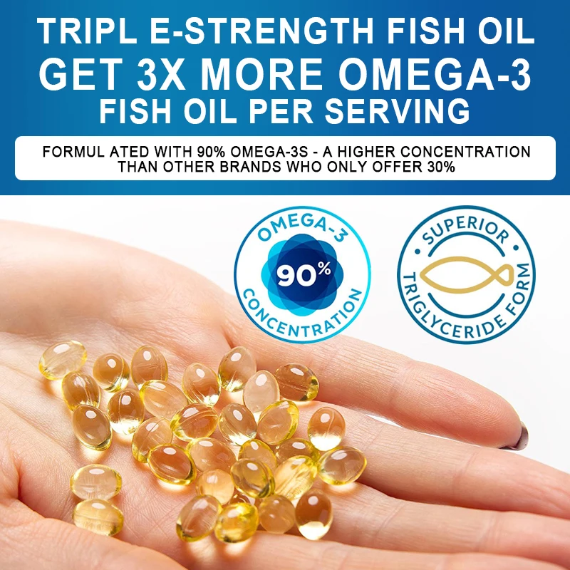 Omega-3น้ำมันปลาเข้มข้น-ด้วย EPA & DHA-ส่งเสริมสมองและสุขภาพหัวใจ-อาหารเสริมแคปซูลน้ำมันปลา-ไม่ใช่จีเอ็มโอ